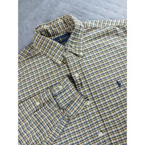 Polo Ralph Lauren Mens Custom Fit Plaid Button Down Shirt Yellow Blue Medium